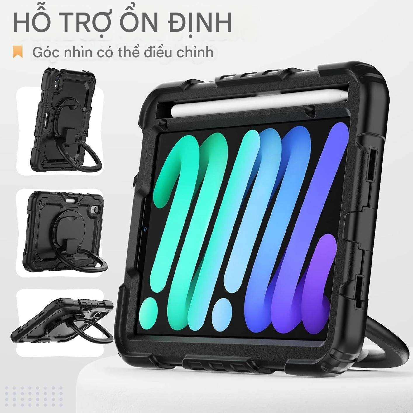 Ốp lưng chống sốc iPad Mini 6 (3 lớp bảo vệ siêu bền, tay cầm xoay 360 độ)